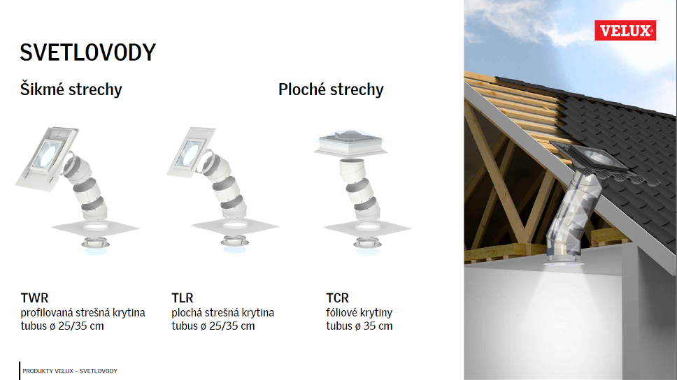 svetlovody do šíkmých a plochých striech
